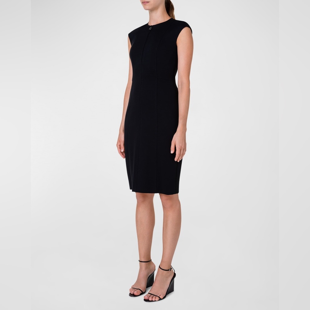 Akris Punto Cap-Sleeve Zip-Front Seamed Dress Black Women’s US Size 16 - Picture 3 of 12
